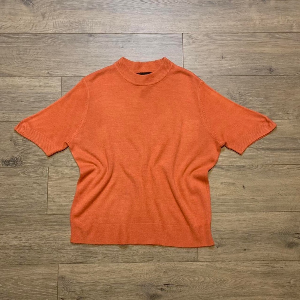 Vintage Requirements Petite Salmon Size PL Mock Neck Short Sleeve Sweater.